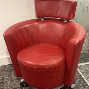 Haworth Club tub In chair Vivid Red Leather Situated On Aluminium Skate Base