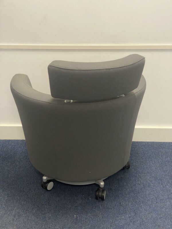 Haworth Club tub chair Grey Hopsack cloth Situated On Aluminium Skate Base - Image 3