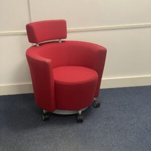 Haworth Club tub chair Red Hopsack cloth Situated On Aluminium Skate Base
