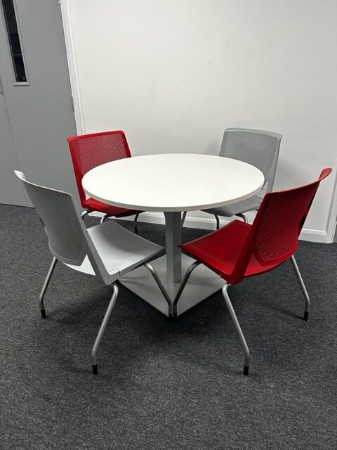 Used Haworth 1m round table and stacking chairs