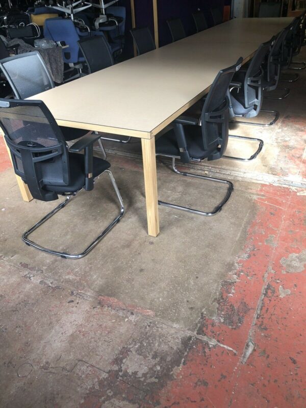 James Burleigh Bosa 6.0m X 1.2m 2 Piece Table Oak Veneer Top On Oak Legs Unused - Image 6