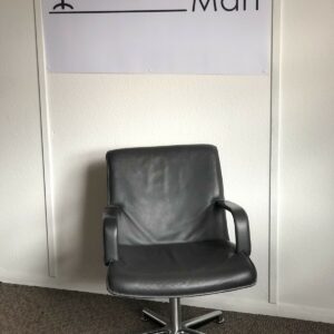 Walter Knoll Charcoal Grey Leather Swivel Lounge Chair