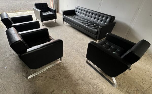 Second hand Naughtone Clyde Club Sofa CLY32A Black leather 3 Seat Sofa