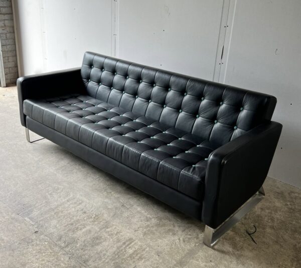 Used Naughtone Clyde Club Sofa CLY32A Black leather 3 Seat Sofa