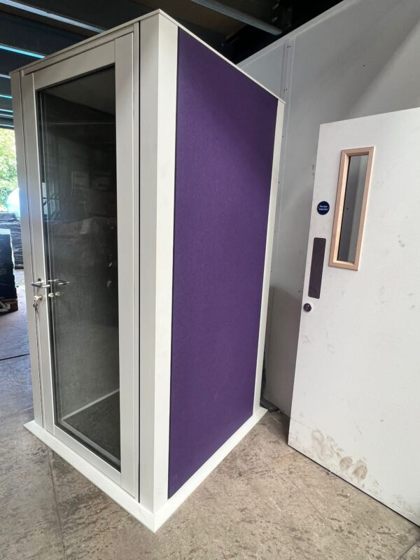 Senator Cell Pod Cell-01 Focus Single User Acoustic Phone Booth Purple External Panels White Frame