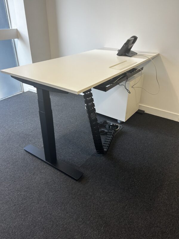 Sit Stand Back To Back 1600 x 800 White Desks on Black legs 4 memory settings