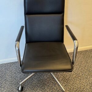 Brunner FinaSoft Medium Back Black Leather Conference Chair Polished Aluminium Base