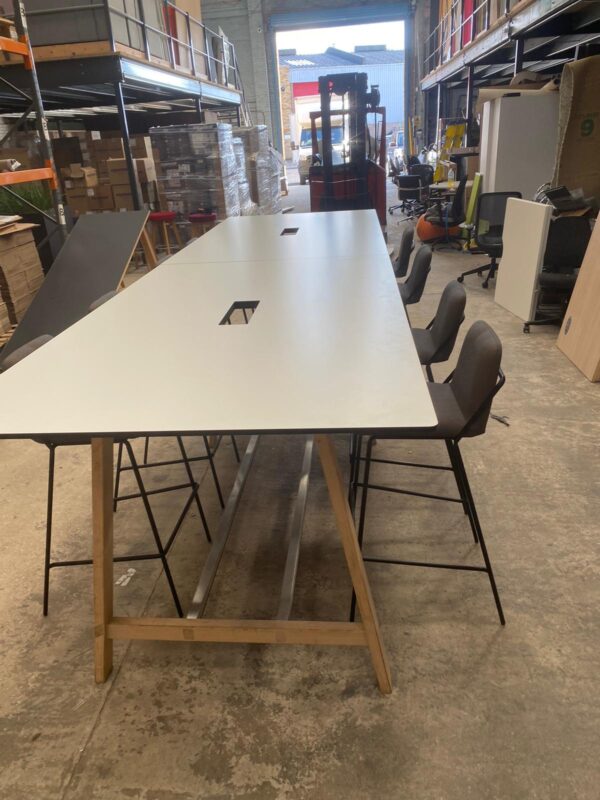 Icons of Denmark Facit High Table White faced PU laminate on Natural Oak Legs 4m x 1.2m