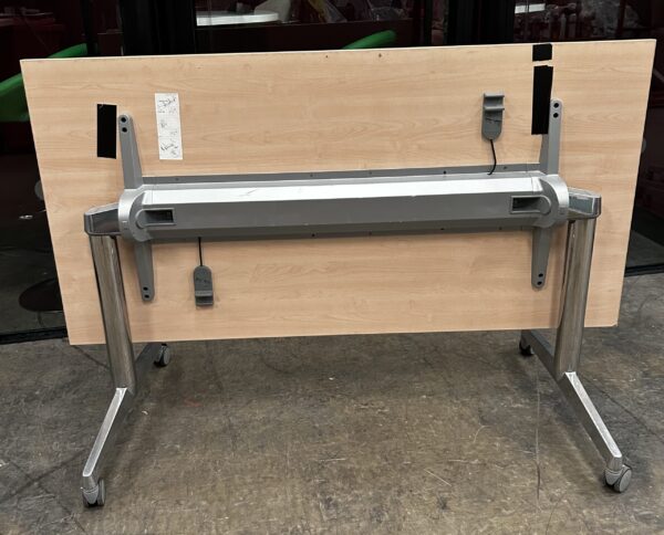 Steelcase Flip Top Table 1600 x 800 Maple Laminate on Aluminium Silver Frame