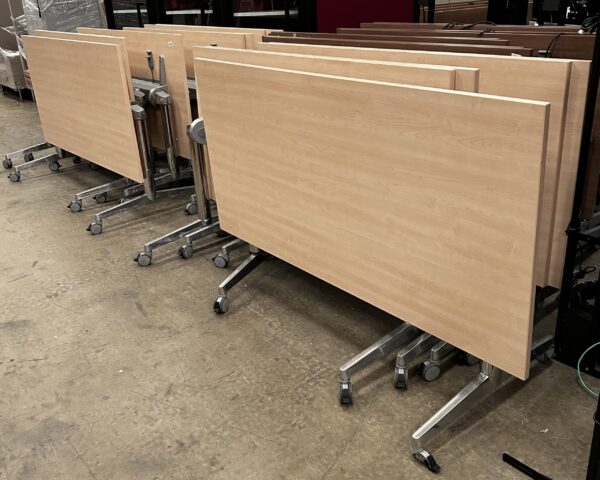 Steelcase Flip Top tables Maple Laminate on Aluminium Silver