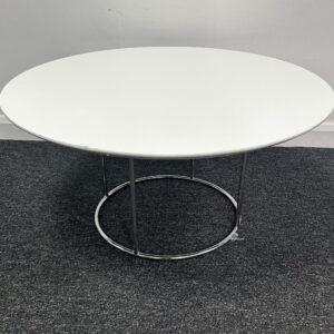 Connection Coffee Table 750mm Dia White laminate top on Circular Chrome wire round base