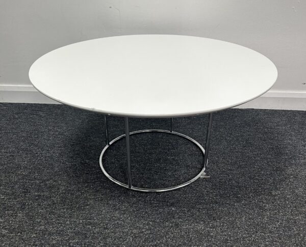 Connection Coffee Table 750mm Dia White laminate top on Circular Chrome wire round base - Image 2
