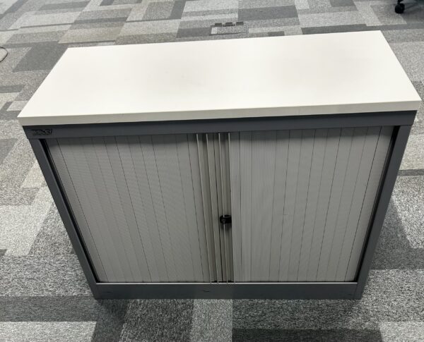 Bisley 1M Side Tambour Desk high Double Door Storage Cupboard - Image 3