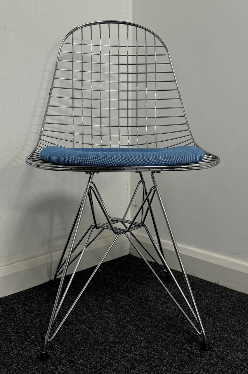 Vitra DKR wire chair with blue cushion