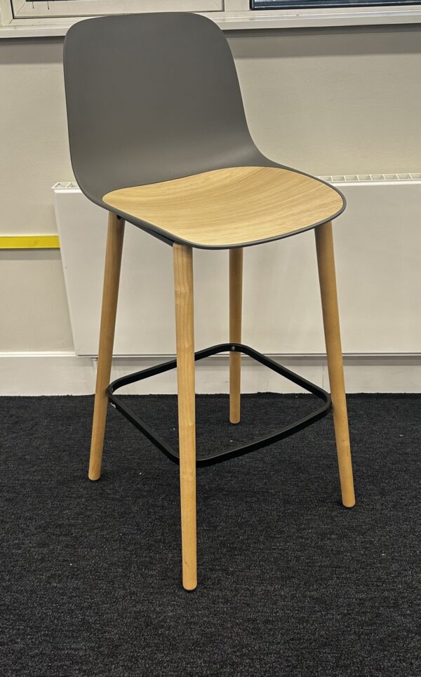La Palma SEELA S327 PU Stool in Grey with interchangeable wooden seat pad - Image 2