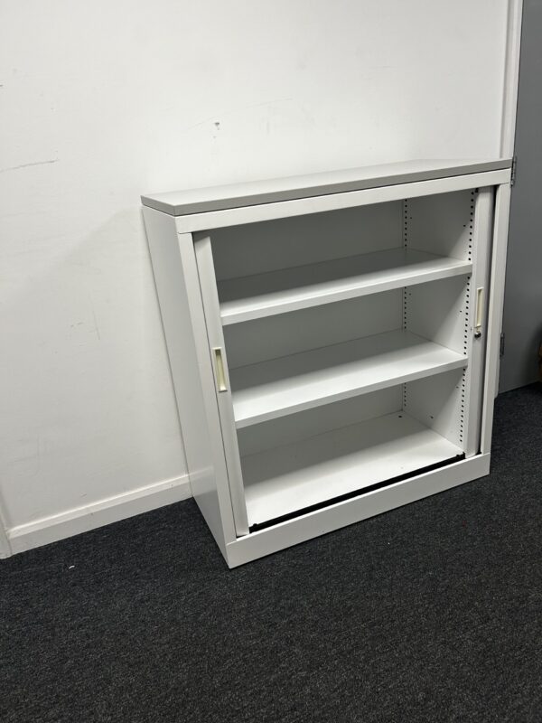 Side Tambour Double Door Cupboard From Silverline White 1.05m X 1.0m x 0.47m - Image 3