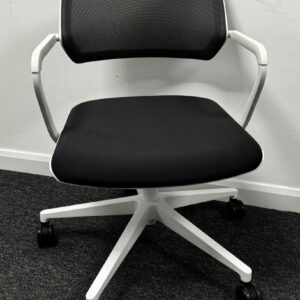 Steelcase QiVi Conference Chair on Wheels Black Mesh Back on White 5 Star Chassis