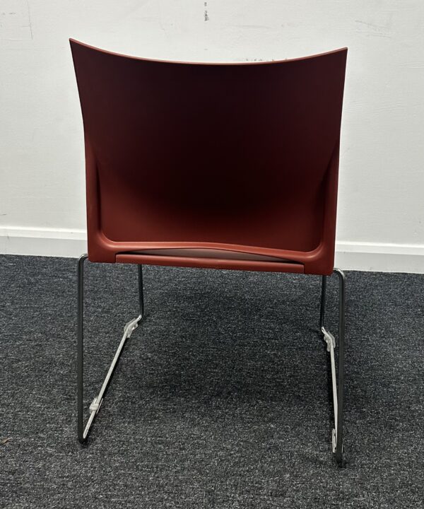 Connection Xpresso Stacking Chair in Terracotta Red PU on Chrome Wire Frame - Image 4