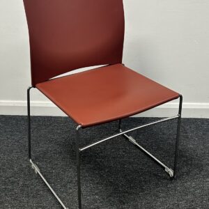 Connection Xpresso Stacking Chair in Terracotta Red PU on Chrome Wire Frame