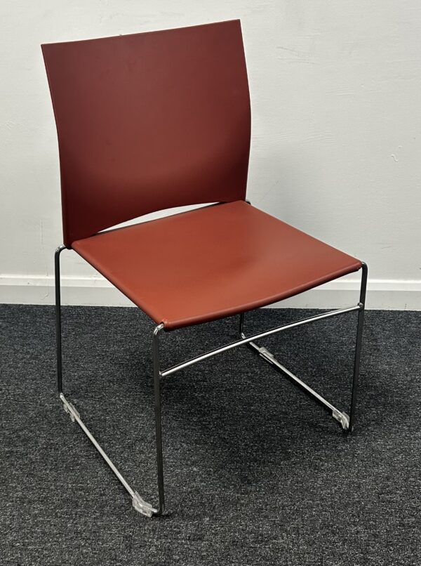Connection Xpresso Stacking Chair in Terracotta Red PU on Chrome Wire Frame - Image 2