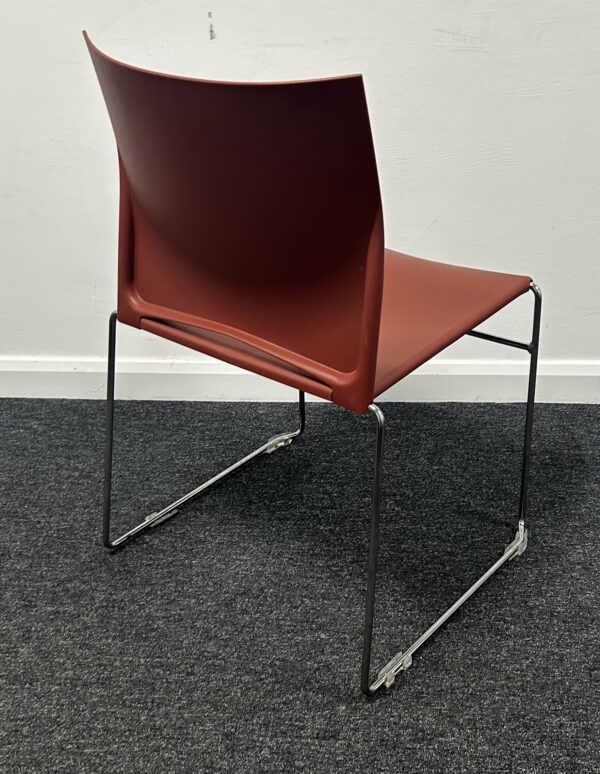Connection Xpresso Stacking Chair in Terracotta Red PU on Chrome Wire Frame - Image 3