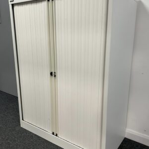 Bisley 1.2m double door side tambour cupboard in White with White Doors