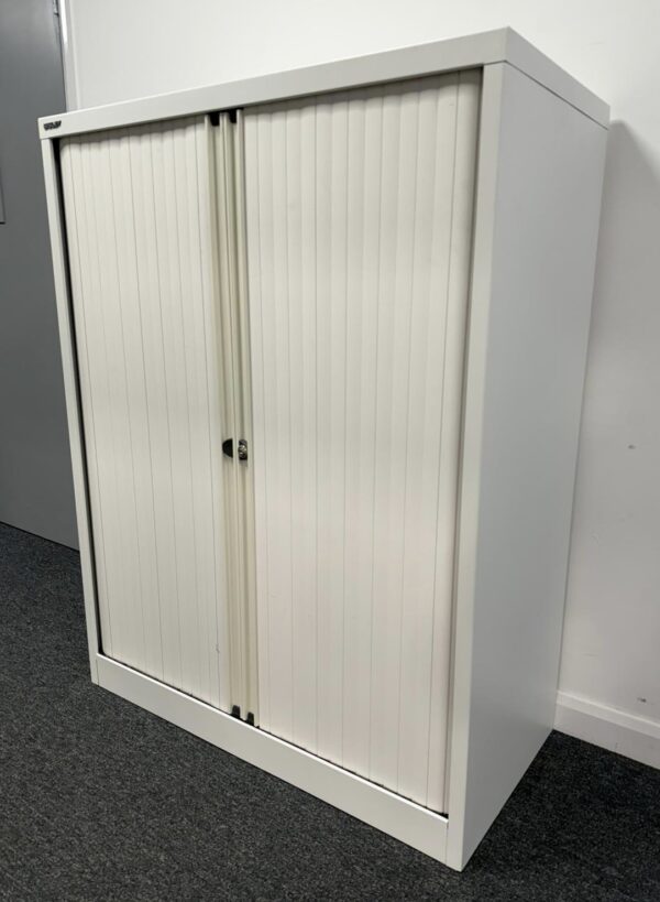 Bisley 1.2m double door side tambour cupboard in White with White Doors - Image 2