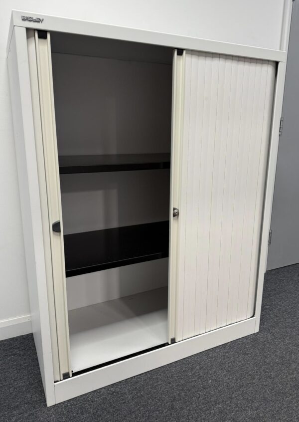 Bisley 1.2m double door side tambour cupboard in White with White Doors - Image 4
