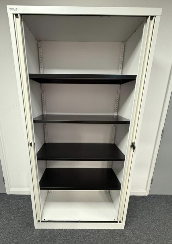 Bisley 2.0m double door side tambour cupboard in White with White Doors - Image 5
