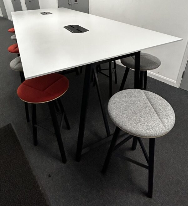 Frovi Relic Hi Collaborative Table 3.2M x 1.2M White Laminate & 12 Frovi Relic Hi Stools - Image 7