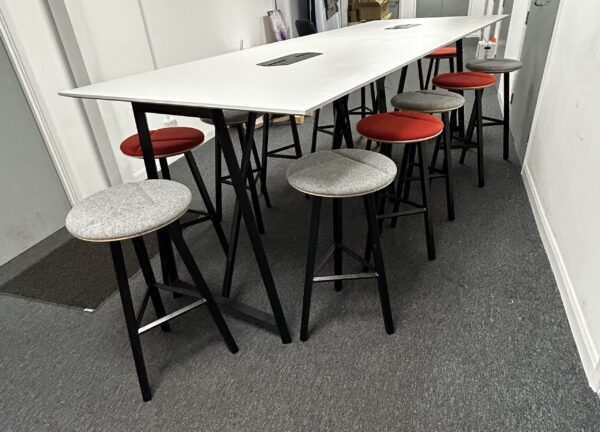 Frovi Relic Hi Collaborative Table 3.2M x 1.2M White Laminate & 12 Frovi Relic Hi Stools - Image 6