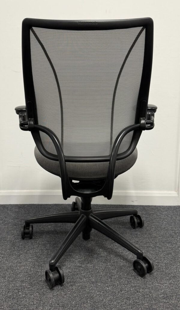 Humanscale Liberty Task Chair Silver Mesh back with grey seat on Black Base - Image 4