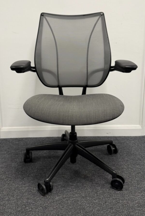 Humanscale Liberty Task Chair Silver Mesh back with grey seat on Black Base - Image 2