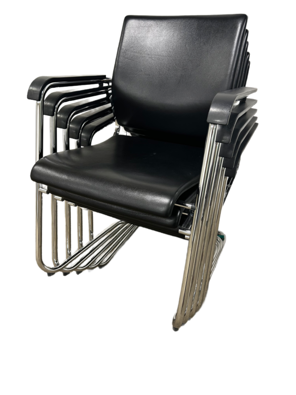Wilkhahn Sito 241/3 Stacking Conference Chair Black Leather on Chrome frame - Image 4
