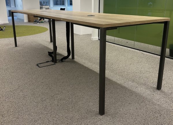 Techo Bench 4.2M Hi Table Oak on metal frame with 2 x Data Ports