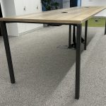 Techo Bench 5.2M Hi Table Oak on unfinished metal frame with 2 x Data Port