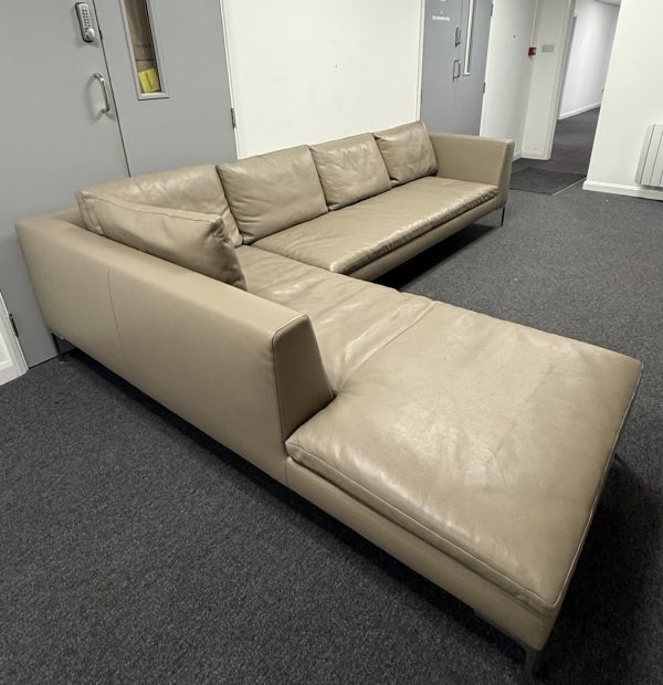 B&B Italia Charles Sofa L Shape in Taupe Leather by Antonio Citterio