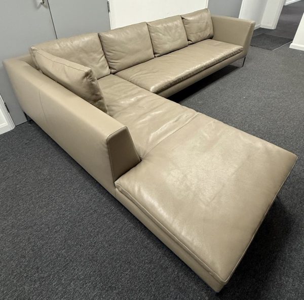 Pre-loved B&B Italia Charles L Shape Office Sofa in Taupe Leather