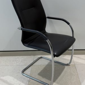 Brunner FinaSoft Medium Back Grey Leather Stacking Conference chairs Polished Aluminium Cantilever Base