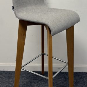 Frovi Jig High Stool Grey Upholstered Seat on Oak Frame
