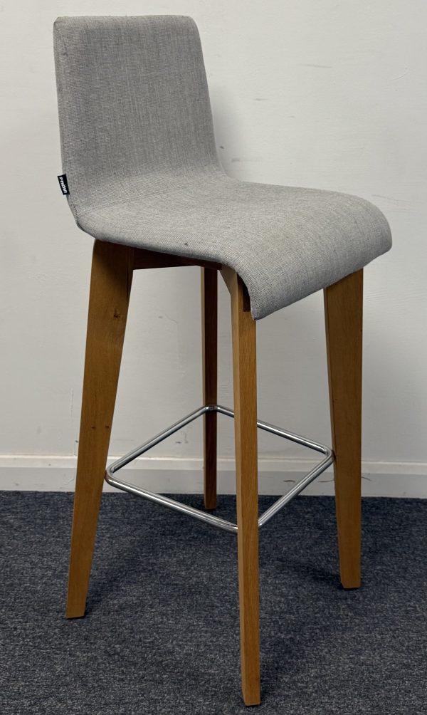 Frovi Jig High Stool Grey Upholstered Seat on Oak Frame