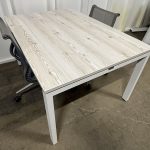 Steelcase Meeting table 1400 X 1000 Rag Washed Oak on White Goalpost Frame
