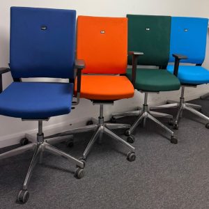 Elite I-Sit Task Chairs with 4D Arms & upholstered back in choice of four colours